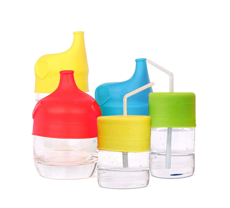 JJMG New Silicone Elephant Sprout Cup Lids with Spill Proof Design and Boon Snug Straw with Splash Resistant Covers for Babies and Toddlers