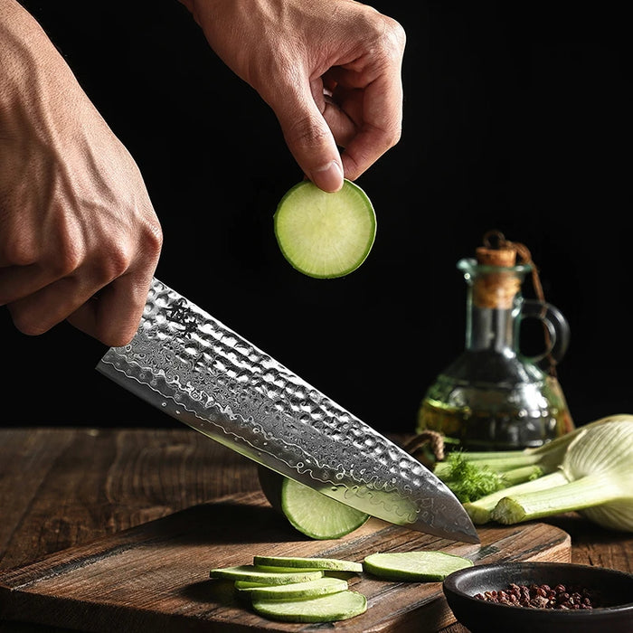 67-layer V gold 10 Damascus steel Hammering kitchen knife chefJapanese style Gyuto SantokuCleaver Paring  Slicing Utility Boning