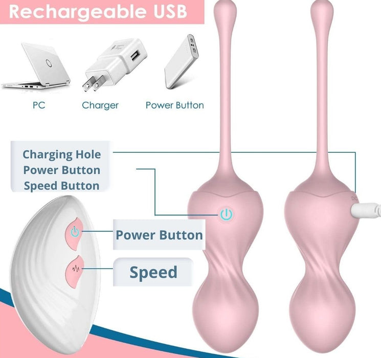 ALOFA Massager Geisha Ball, Medical Silicone Kegel Ball, Non-porous Waterproof, Usb Charging, Exercise Pelvic Muscles (Pink)