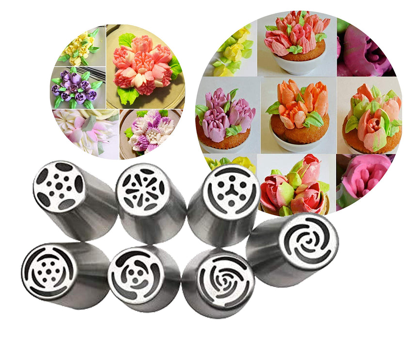 7-Piece Russian Tulip Tips Stainless Steel Icing Piping Nozzles