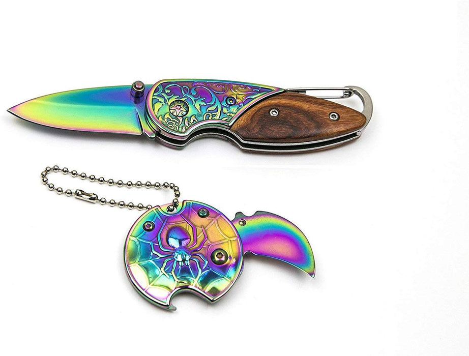 JJMG Rainbow Spider Web Plastic Ceramic Lightweight Portable Hunting Knife Versatile Pocket Ebony KeyChain Design