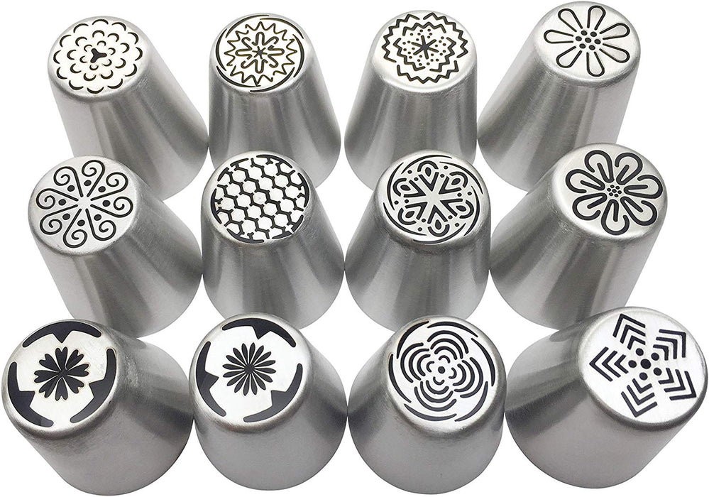 JJMG New Russian Large Piping Tips Set Icing Nozzles Fondant Cakes, Cupcakes, Cakes and Pastries Decorating Set (12 pieces)