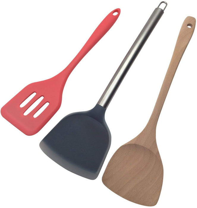 Wood, Silicone Spatula, Turner Kitchen Utensils (Set of 3)