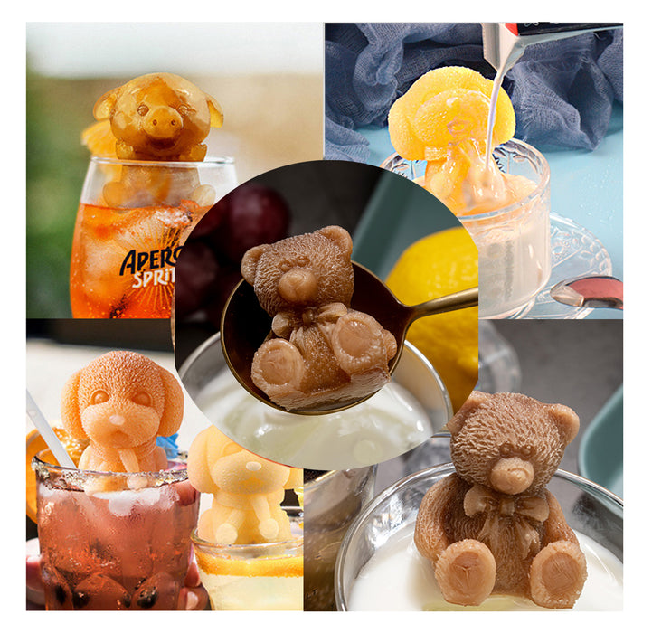 Mini Animals Ice Molds Plaster Clay Set of 4 (Pig, Dogs, and Bear)