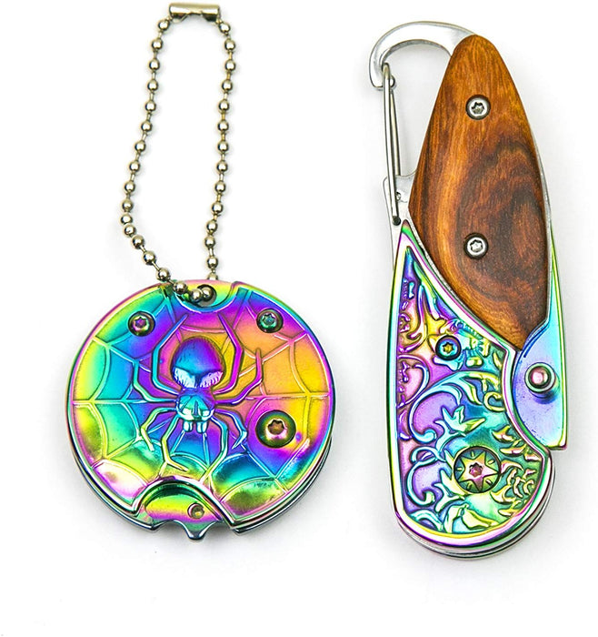 JJMG Rainbow Spider Web Plastic Ceramic Lightweight Portable Hunting Knife Versatile Pocket Ebony KeyChain Design