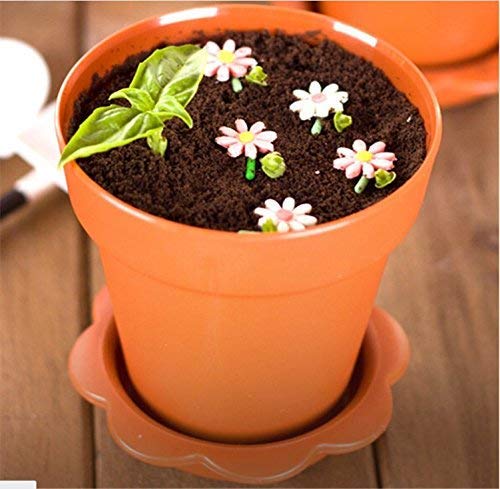 JJMG 6 Pack Colorful Mini Plastic Flower Pot Shape Inspired Customized Cupcake Tiramisu Cups with Trays and Shovel Spoons