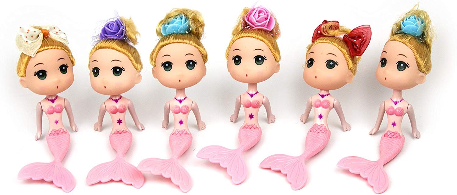 JJMG New 10 Mermaid Princess Doll Pack Cake Toppers Ocean Princess for Cake Decoration (Pink & Blue)