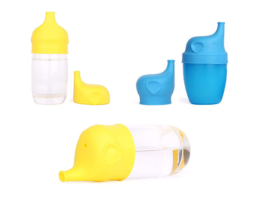 JJMG New Silicone Elephant Sprout Cup Lids with Spill Proof Design and Boon Snug Straw with Splash Resistant Covers for Babies and Toddlers
