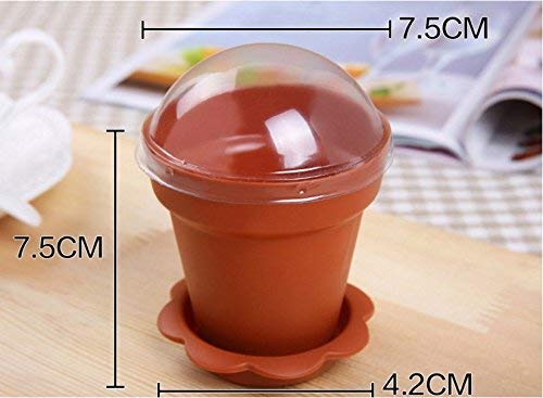 JJMG 6 Pack Colorful Mini Plastic Flower Pot Shape Inspired Customized Cupcake Tiramisu Cups with Trays and Shovel Spoons