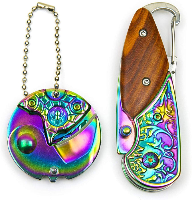JJMG Rainbow Spider Web Plastic Ceramic Lightweight Portable Hunting Knife Versatile Pocket Ebony KeyChain Design