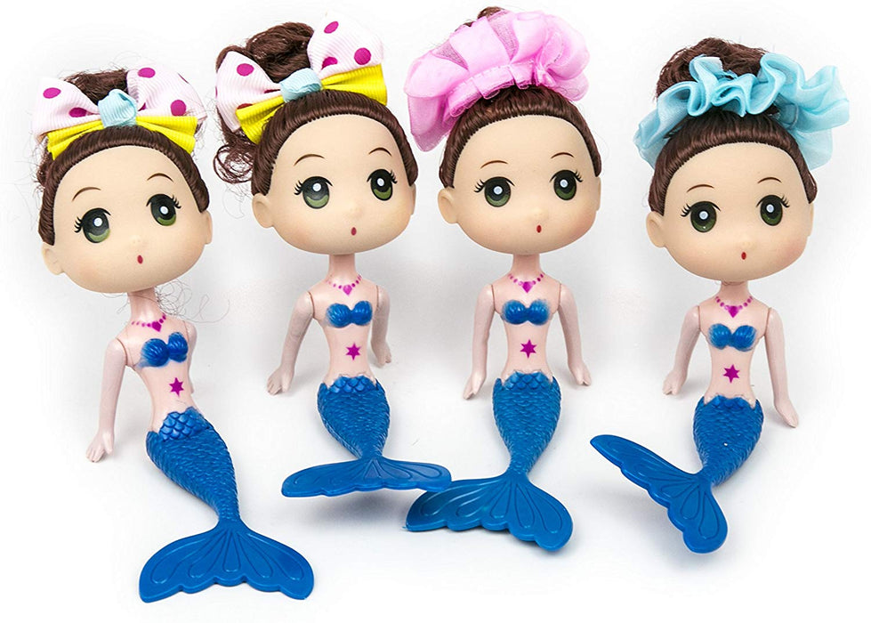 JJMG New 10 Mermaid Princess Doll Pack Cake Toppers Ocean Princess for Cake Decoration (Pink & Blue)