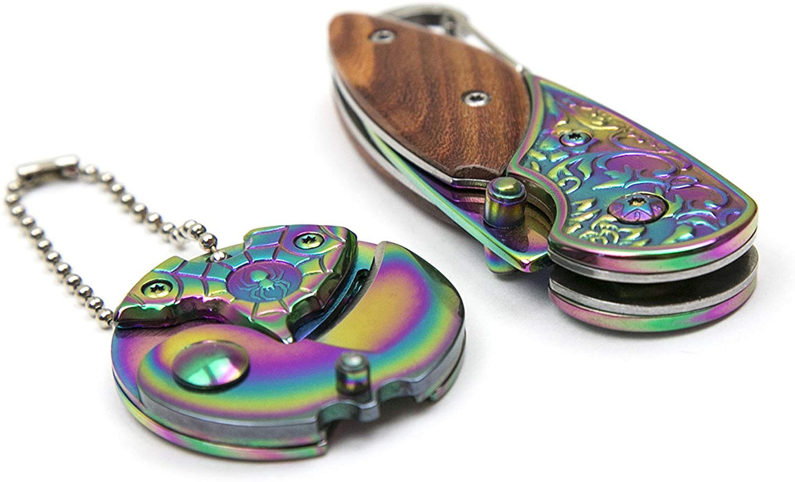 JJMG Rainbow Spider Web Plastic Ceramic Lightweight Portable Hunting Knife Versatile Pocket Ebony KeyChain Design