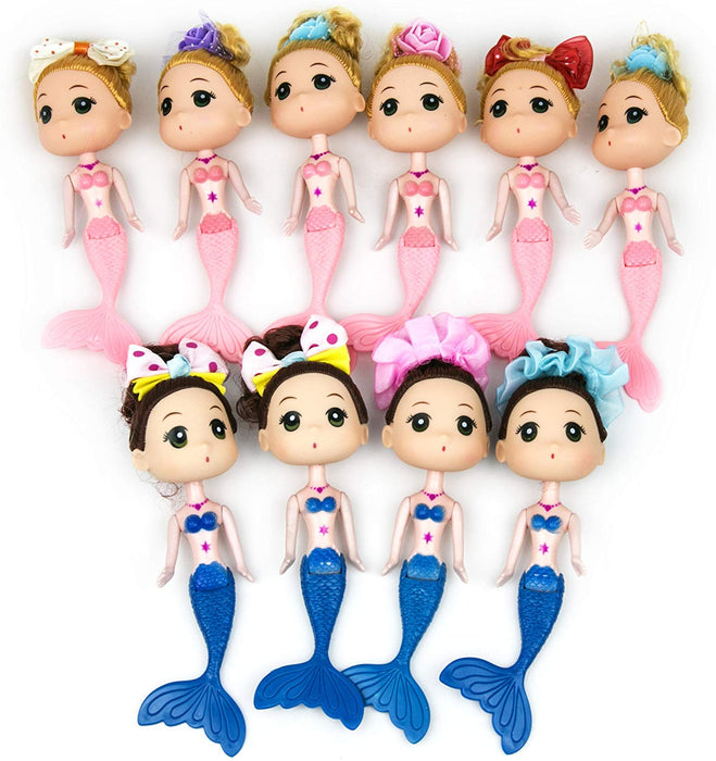 JJMG New 10 Mermaid Princess Doll Pack Cake Toppers Ocean Princess for Cake Decoration (Pink & Blue)