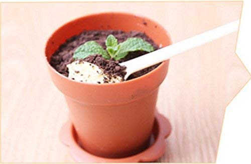 JJMG 6 Pack Colorful Mini Plastic Flower Pot Shape Inspired Customized Cupcake Tiramisu Cups with Trays and Shovel Spoons