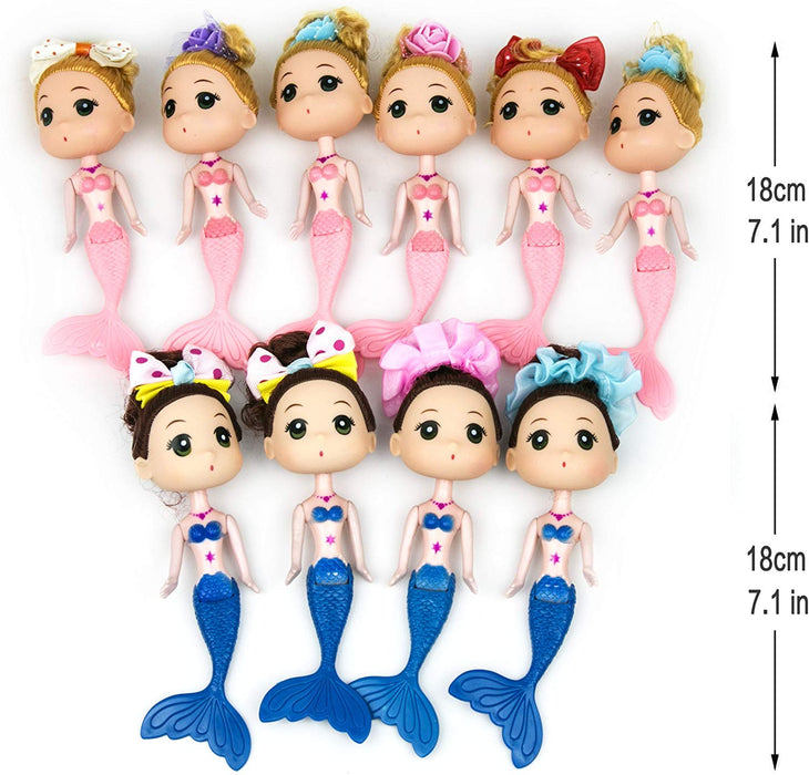 JJMG New 10 Mermaid Princess Doll Pack Cake Toppers Ocean Princess for Cake Decoration (Pink & Blue)