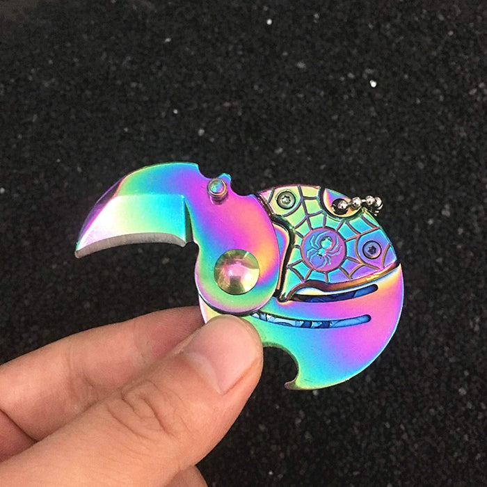 JJMG Rainbow Spider Web Plastic Ceramic Lightweight Portable Hunting Knife Versatile Pocket Ebony KeyChain Design