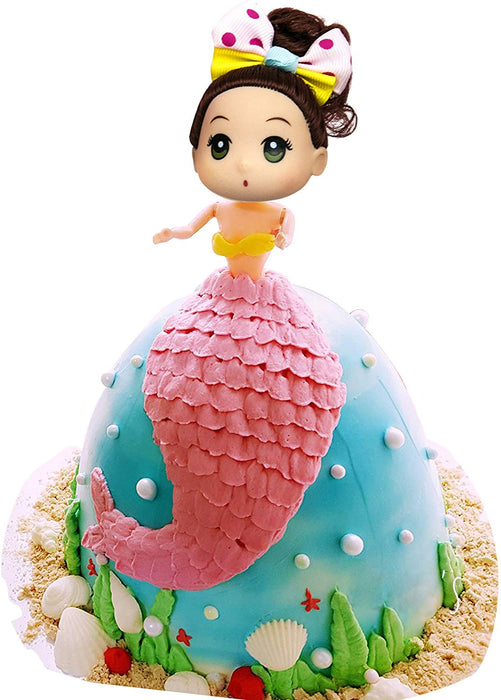 JJMG New 10 Mermaid Princess Doll Pack Cake Toppers Ocean Princess for Cake Decoration (Pink & Blue)