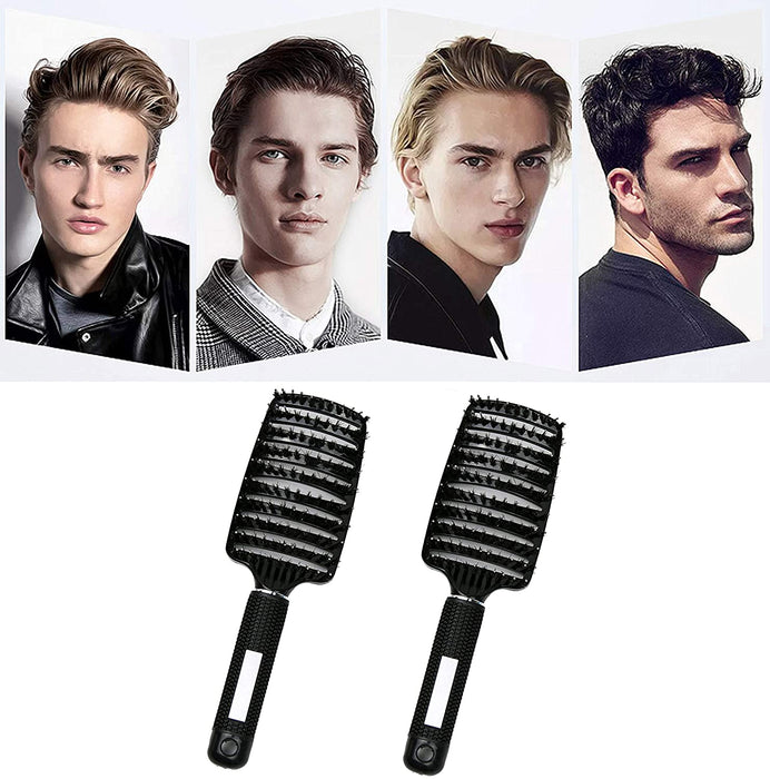 JJMG 2-Piece set Black Curve Vent Boar Bristle Hair Brush