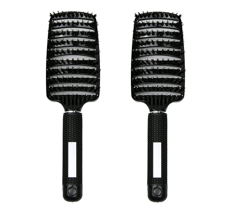 JJMG 2-Piece set Black Curve Vent Boar Bristle Hair Brush