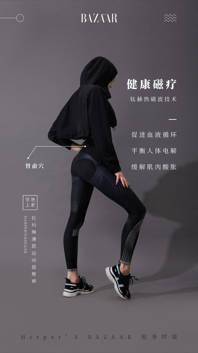 BAZAAR 春夏托玛琳薄款运动提臀裤 正反两面穿 一面全黑 一面蜂窝超酷图案 美国现货 S M L