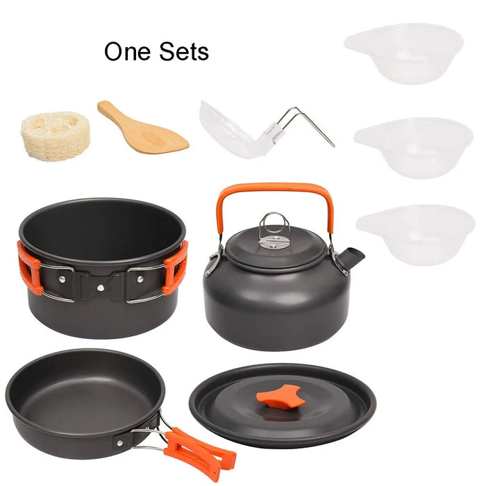 Camping Cookware Kit Outdoor Cooking Set Aluminum Equipment Outdoor Pot Travel Tableware Kitchen Hiking Picnic BBQ