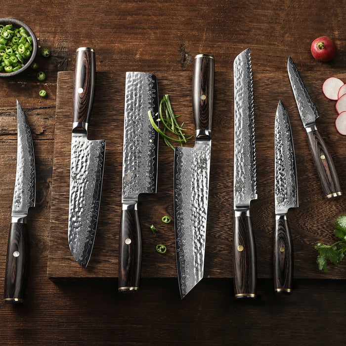 67-layer V gold 10 Damascus steel Hammering kitchen knife chefJapanese style Gyuto SantokuCleaver Paring  Slicing Utility Boning