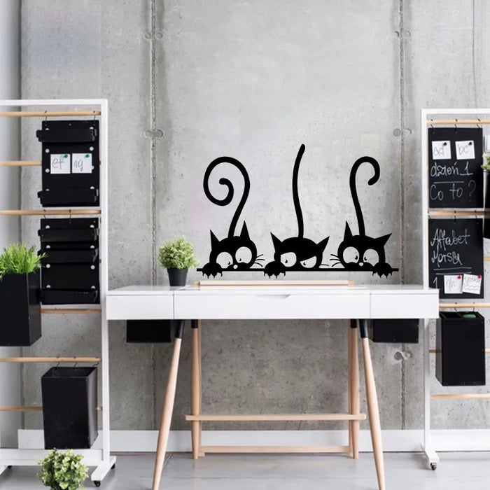 Lovely 3 Black Cute Cats Wall Sticker Moder Cat Wall Stickers Girls Vinyl Home Decor Cute Cat Living Room Children Room