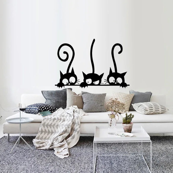 Lovely 3 Black Cute Cats Wall Sticker Moder Cat Wall Stickers Girls Vinyl Home Decor Cute Cat Living Room Children Room