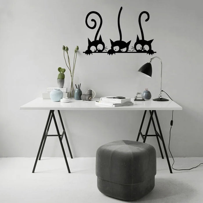 Lovely 3 Black Cute Cats Wall Sticker Moder Cat Wall Stickers Girls Vinyl Home Decor Cute Cat Living Room Children Room