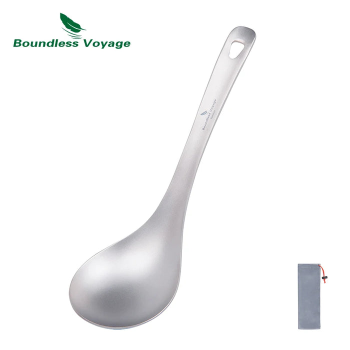 Boundless Voyage Titanium Spoon with Big Bowl Ladle for Soup Sauce Rice Kitchen Cooking Kit Outdoor Camping Home Tableware