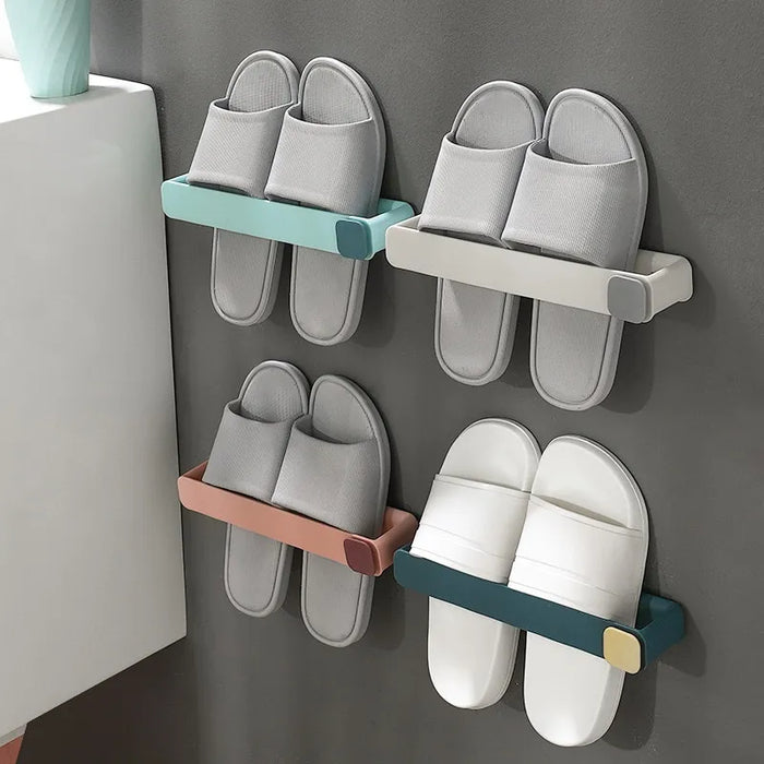 Bathroom Slipper Shelf No Punching Wall Mounted One Piece Shoe Rack Space Saving Shelf Bathroom Hanging