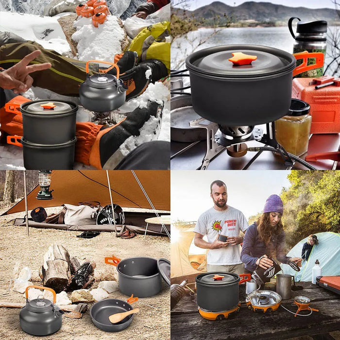 Camping Cookware Kit Outdoor Cooking Set Aluminum Equipment Outdoor Pot Travel Tableware Kitchen Hiking Picnic BBQ