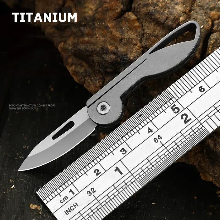 Titanium Alloy Mini Folding Knife High Hardness D2 Steel Sharp Knife With Keychain Pendant Disassembly Express Open Box EDC Tool