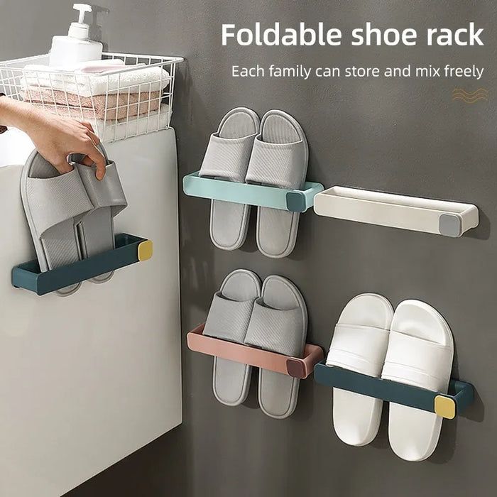 Bathroom Slipper Shelf No Punching Wall Mounted One Piece Shoe Rack Space Saving Shelf Bathroom Hanging