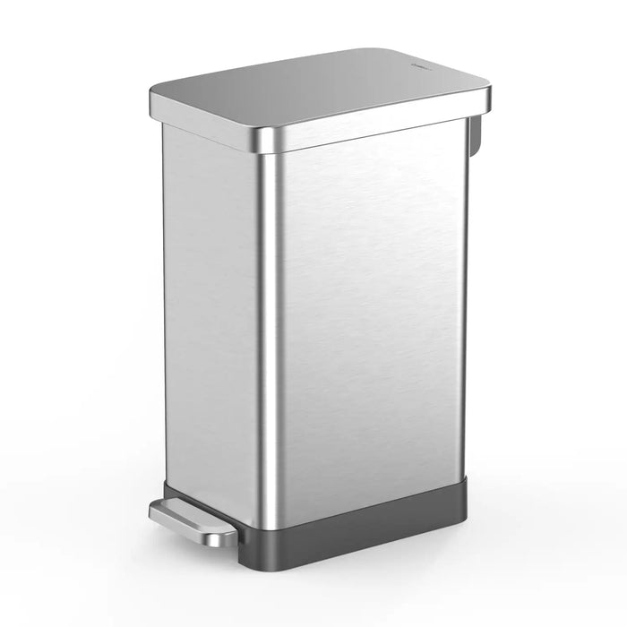 13.2 Gallon Trash Can, Stainless Steel Step On Slim Kitchen Trash Can, Silver