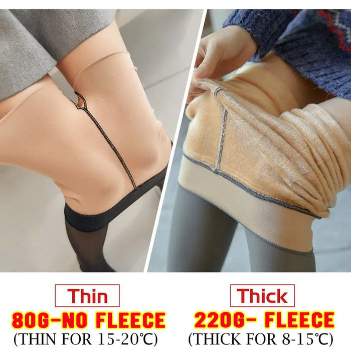 Women's Fleece Tights Ladies Warm Winter Tights Leggings Thick Fleece Panty Fake Translucent Pantyhose Thermal Stockings Woman