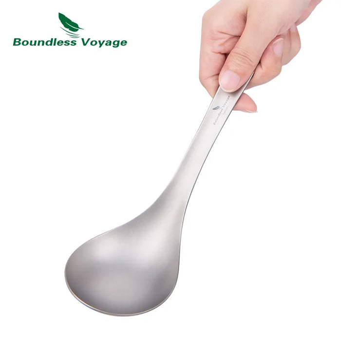 Boundless Voyage Titanium Spoon with Big Bowl Ladle for Soup Sauce Rice Kitchen Cooking Kit Outdoor Camping Home Tableware