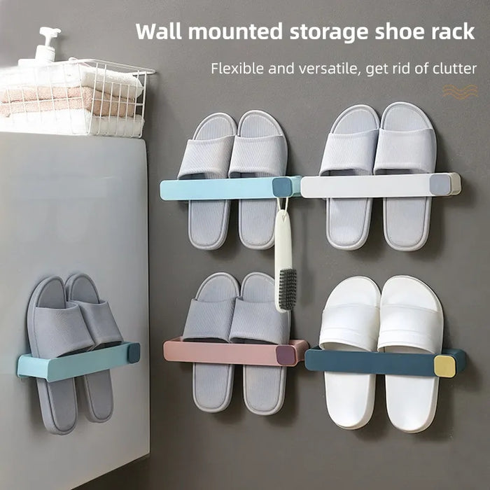 Bathroom Slipper Shelf No Punching Wall Mounted One Piece Shoe Rack Space Saving Shelf Bathroom Hanging