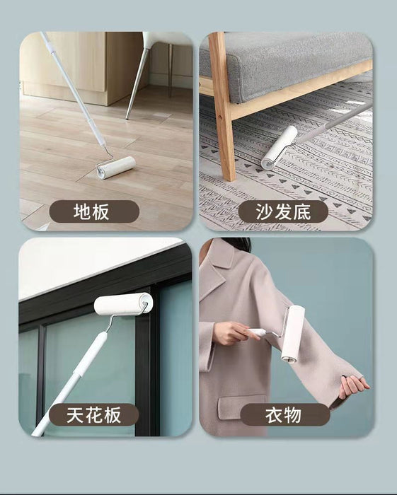 Lint Roller Sticky Roller Pet Hair Roller, Long Handle Sticky Mop With 4-Foot Extendable Handle