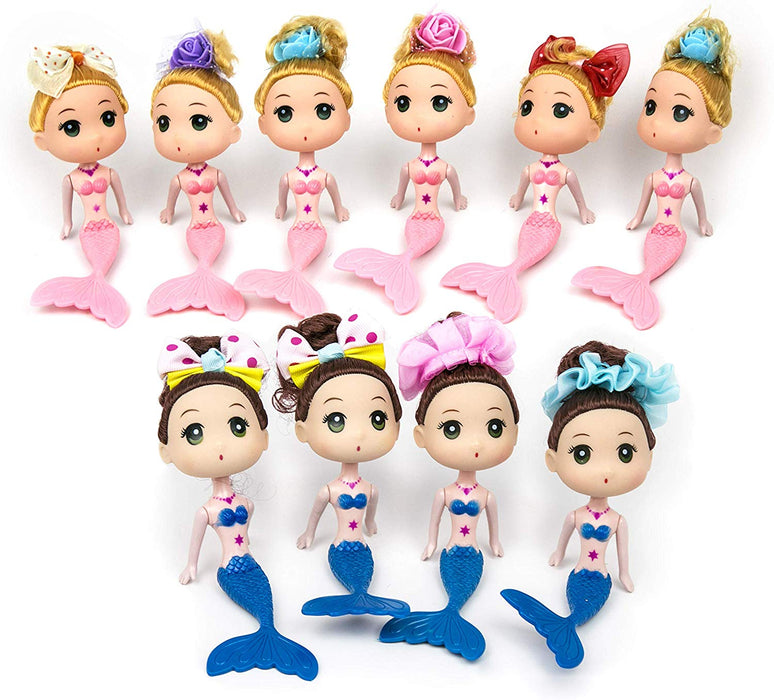 JJMG New 10 Mermaid Princess Doll Pack Cake Toppers Ocean Princess for Cake Decoration (Pink & Blue)