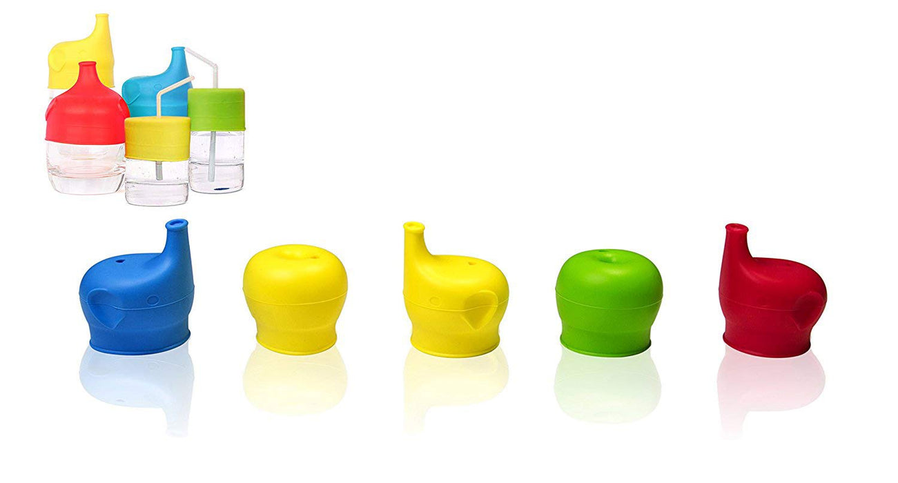 JJMG New Silicone Elephant Sprout Cup Lids with Spill Proof Design and Boon Snug Straw with Splash Resistant Covers for Babies and Toddlers